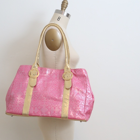 Jisu pink and gold leather shoulder tote bag - Picture 5 of 8